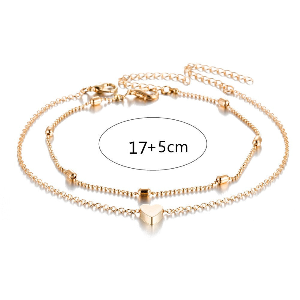 Double-layered anklet Retro beach ball chain heart-shaped anklet