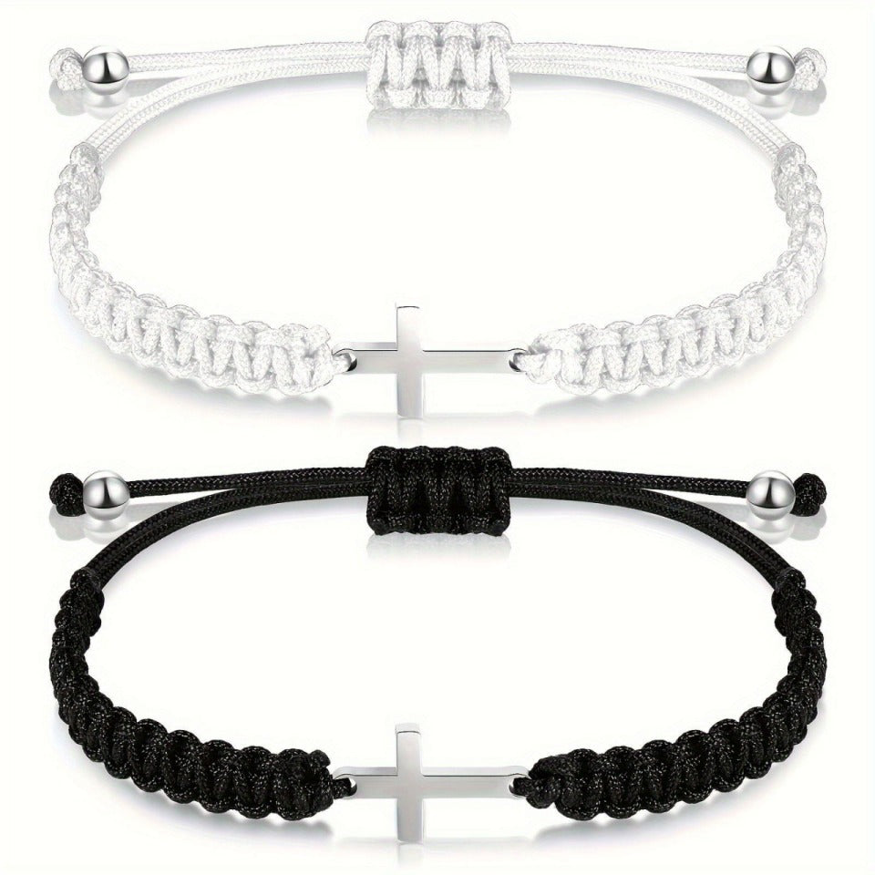 Cross 1 White 1 Black Bracelet - This Cross Bracelet, A Cross Weave Of 1 White And 1 Pure Black Bracelet, Is Unique And Profound, And Is The Perfect Combination Of Personality And Trend